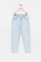 Girls High-Rise Distressed Light Wash Mom Jean