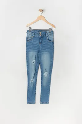 Girls Ibiza Distressed Medium Wash Skinny Jean