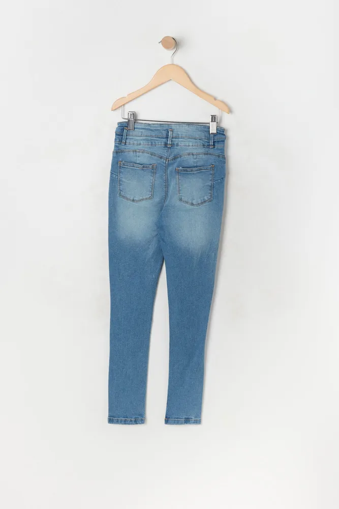 Girls Ibiza Distressed Medium Wash Skinny Jean