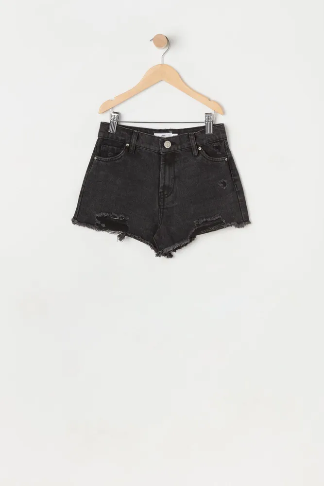 Girls Chelsea High-Rise Vintage Rip Black Short