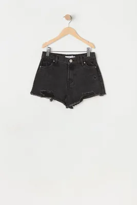 Girls Chelsea High-Rise Vintage Rip Black Short
