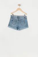 Girls Mom High-Rise Medium Wash Distressed Short