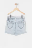 Girls High-Rise Three Button Acid Wash Denim Short