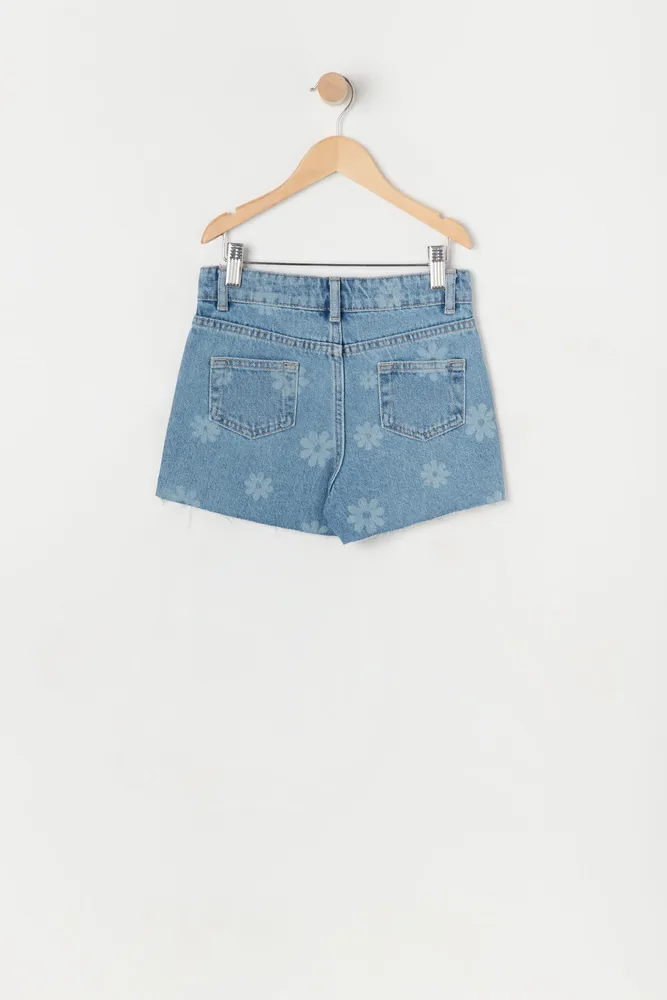 Girls Chelsea Flower Print Denim Short