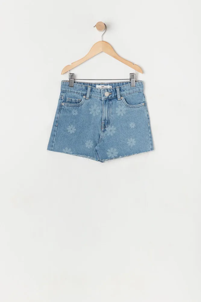 Girls Chelsea Flower Print Denim Short