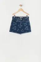 Girls Chelsea Heart Print Denim Short