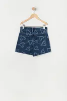 Girls Chelsea Heart Print Denim Short