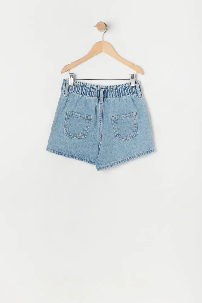 Girls Light Wash Denim Paperbag Short