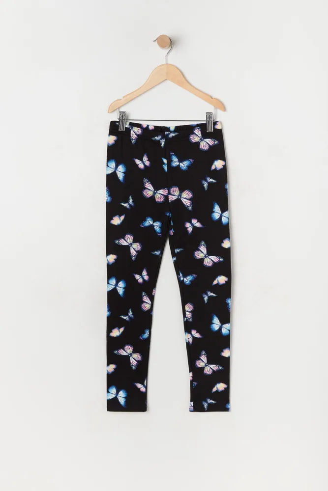 Girls Soft Newspaper And Butterfly Print Legging – Urban Planet