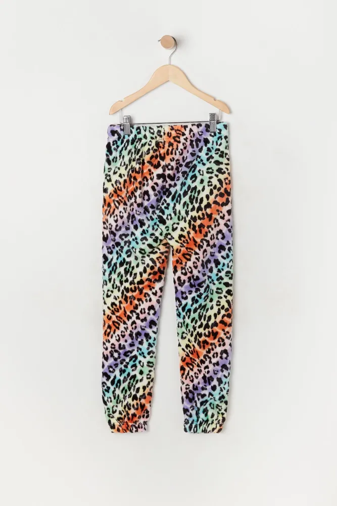 Girls Cheetah Print Plush Pajama Jogger