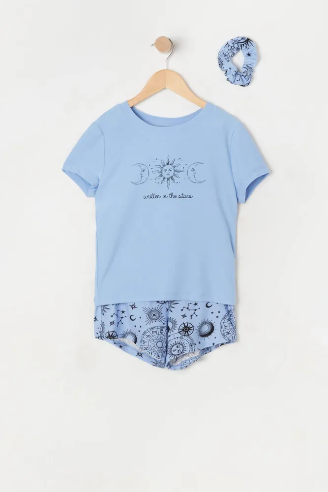 Girls Sun and Moon Graphic  3-Piece Pajama Set