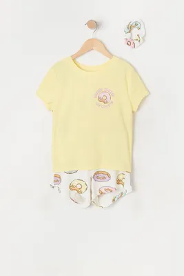 Girls Donut Graphic 3-Piece Pajama Set