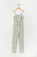 Girls Soft Floral Print Button-Up Jumpsuit