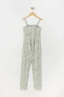 Girls Soft Floral Print Button-Up Jumpsuit