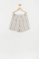 Girls Striped Linen Paperbag Drawstring Short