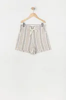 Girls Striped Linen Paperbag Drawstring Short