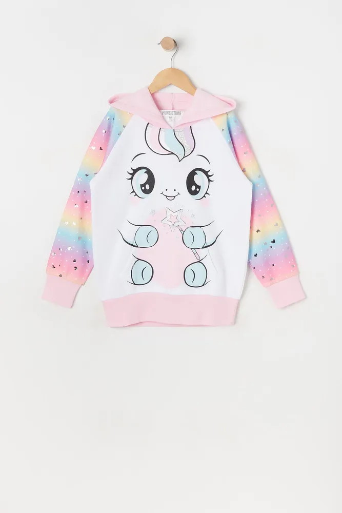 Girls Unicorn Graphic Fleece Hoodie