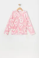 Girls Plush Heart Print Bunny Critter Hoodie