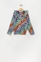 Girls Plush Rainbow Print Cheetah Critter Hoodie