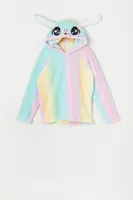 Girls Plush Rainbow Print Bunny Critter Hoodie