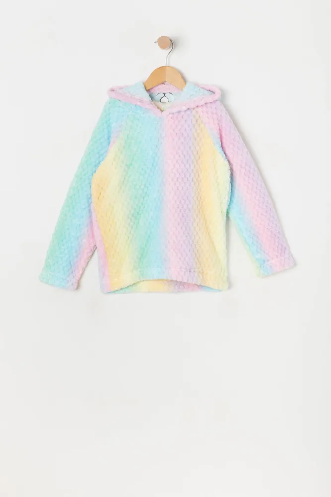 Girls Plush Rainbow Print Bunny Critter Hoodie