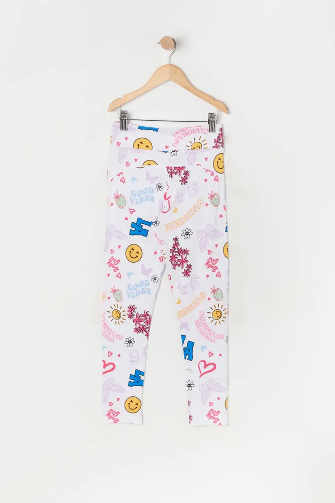 Girls Soft Emoji Print Leggings