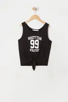 Girls Front Tie Varsity Team Graphic Tank Top