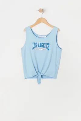 Girls Front Tie Los Angeles Graphic Tank Top