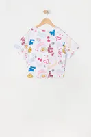 Girls Front Tie Emoji Print T-Shirt