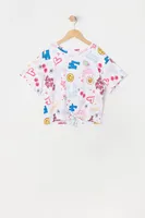 Girls Front Tie Emoji Print T-Shirt