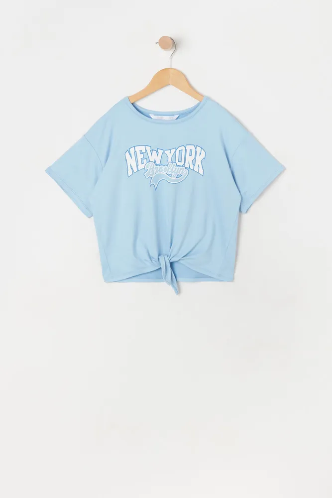 Girls Front Tie New York Graphic T-Shirt