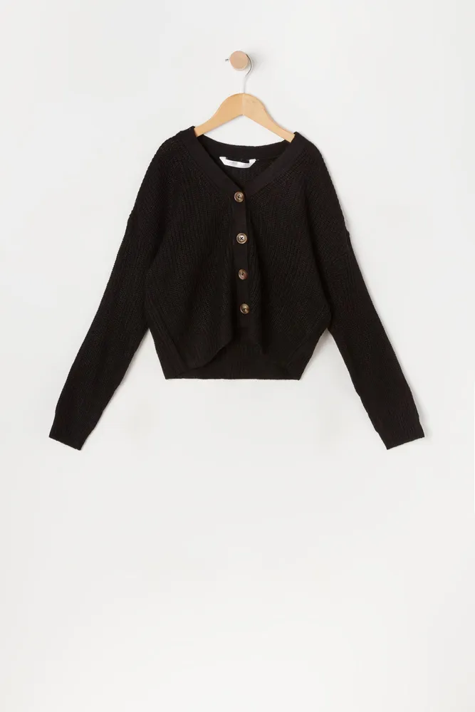 Girls Button-Up Knit Skimmer Cardigan