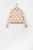 Girls Checkered Print Jacquard-Knit Button-Up Cardigan