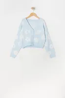 Girls Daisy Print Jacquard-Knit Button-Up Cardigan