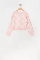 Girls Heart Print Jacquard-Knit Button-Up Cardigan