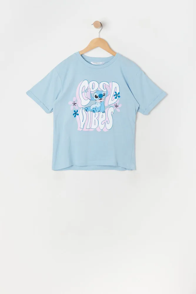 Girls Good Vibes Stitch Graphic Boyfriend T-Shirt