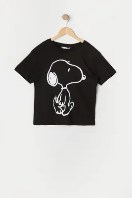 Girls Black Snoopy Graphic T-Shirt