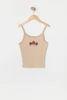 Girls Lace Trim Mushroom Embroidered Cami