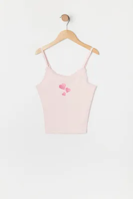 Girls Lace Trim Heart Embroidered Cami