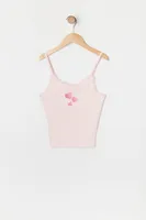 Girls Lace Trim Heart Embroidered Cami