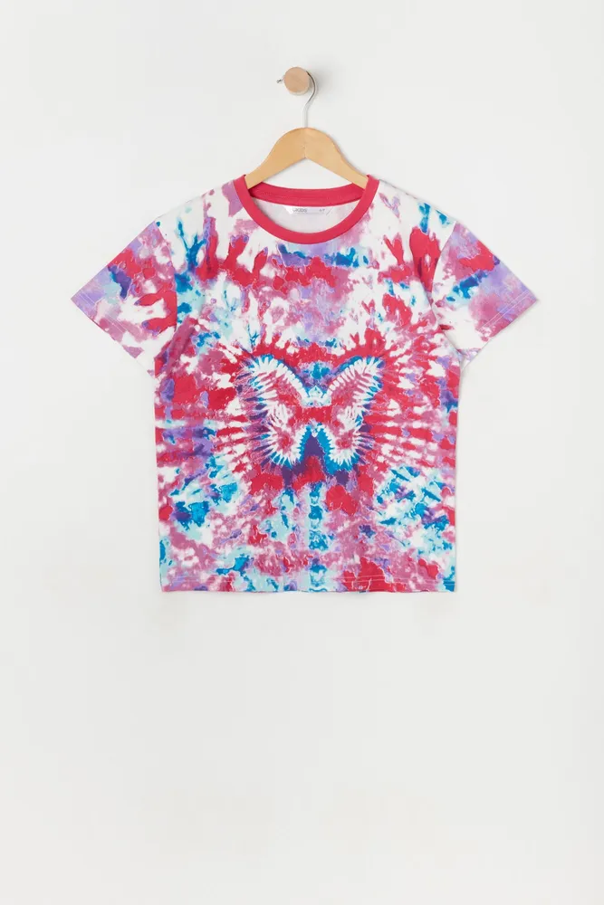 Girls Oversized Butterfly Tie-Dye T-Shirt