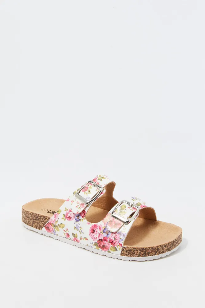 Girls Floral Print Double Buckle Sandal