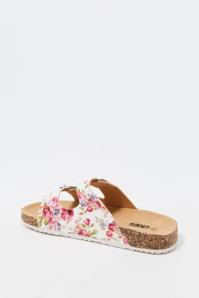 Girls Floral Print Double Buckle Sandal