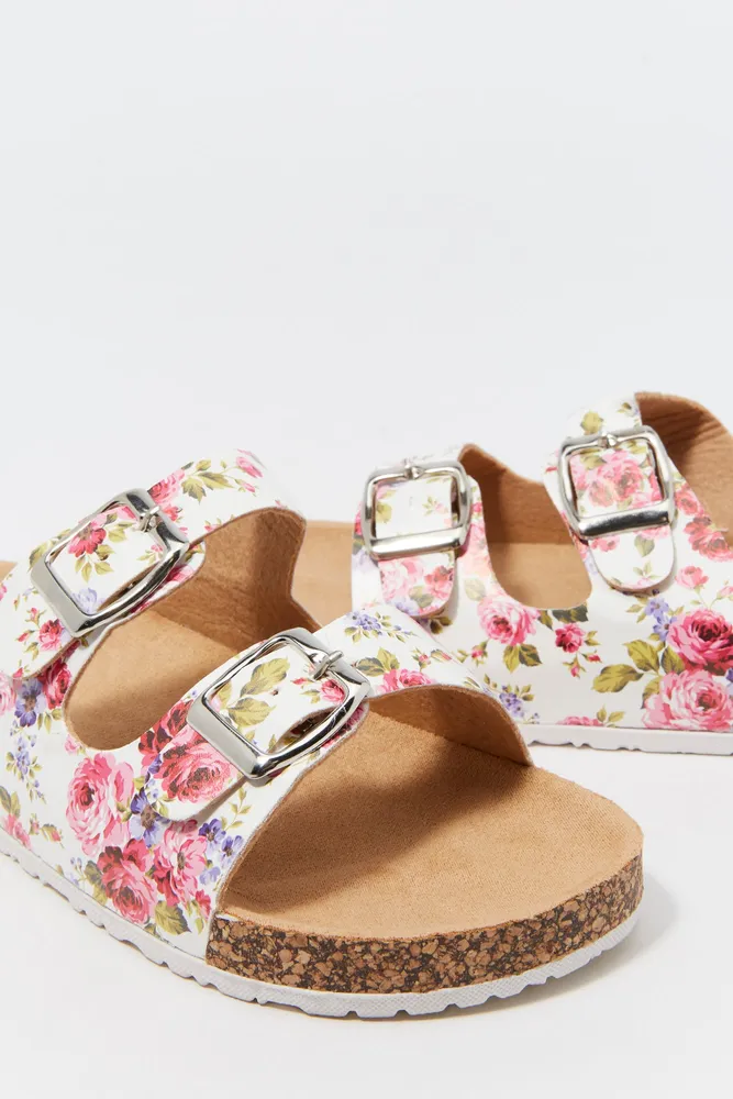 Girls Floral Print Double Buckle Sandal