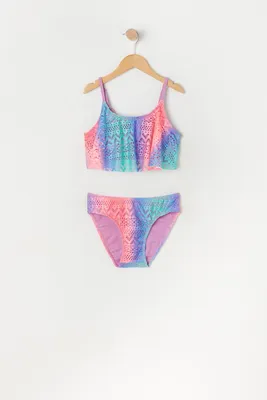 Girls Multicolour 2 Piece Mesh Flounce Swimsuit