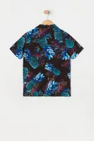 Boys Neon Pineapple Print Button-Up T-Shirt