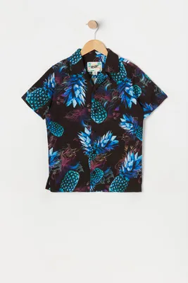 Boys Neon Pineapple Print Button-Up T-Shirt