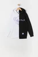 Boys Spliced Kanji Bear Graphic Hoodie