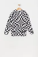 Boys Warped Checkered Print Fleece Hoodie