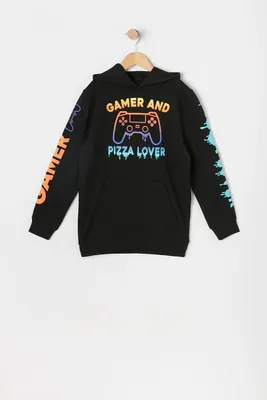 Boys Gamer and Pizza Lover Graphic Fleece Hoodie